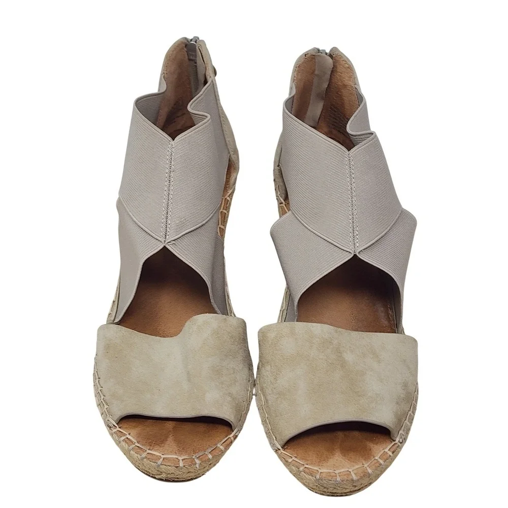 Gentle Souls Wedge Sandals 9 Womens‎ Taupe Colleen Espadrille Elastic Suede Boho